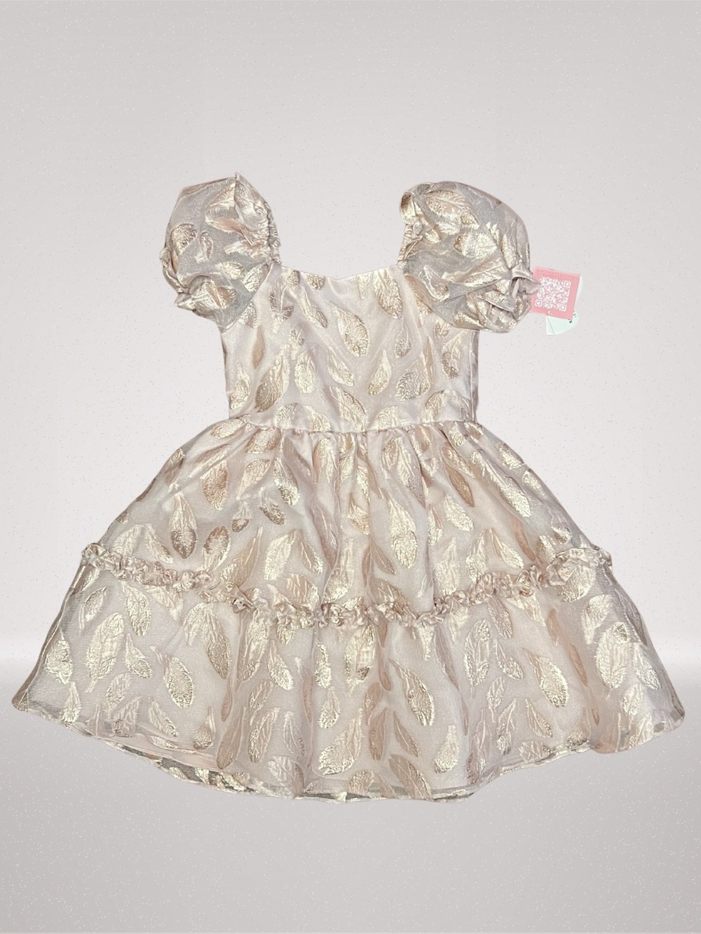 Rare Editions Girls Blush & Gold Metallic Leaf Party Dress Size 6X NWT
